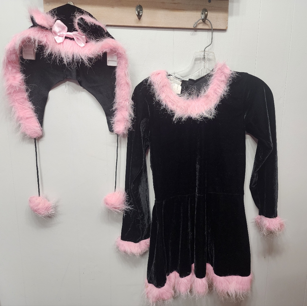 Pretty Kitty Cat Costume‎ Large 12 - 14 Halloween Black Pink Youth Fun World C7